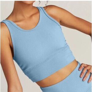 Strut This Piper Ribbed Sports Bra in Blue